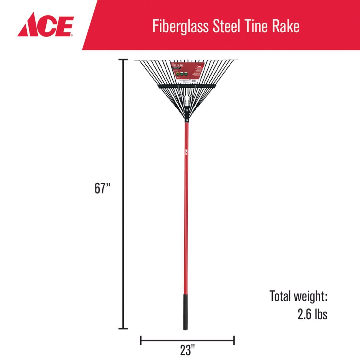  Ace 65 In. 24 Tine Steel Rake Fiberglass Handle