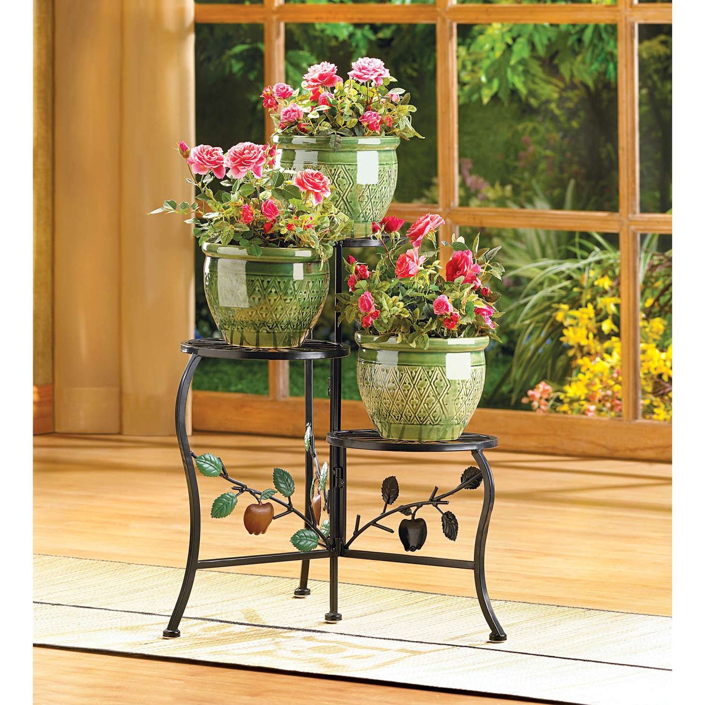  Summerfield Terrace Apple Cart 3-Tier 19.75 In. H Black Wrought Iron Plant Stand