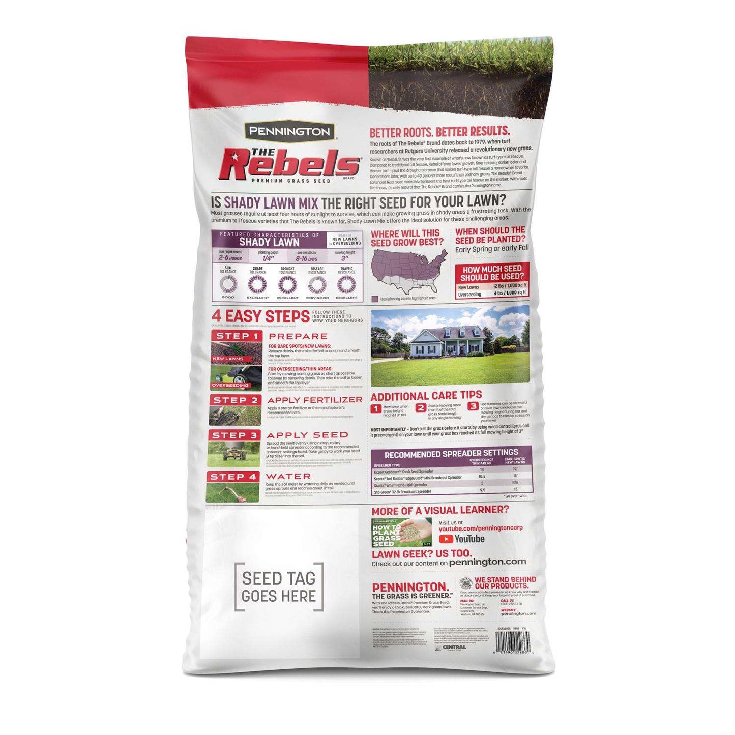  Pennington The Rebels Tall Fescue Grass Partial Shade/Sun Grass Seed 20 Lb