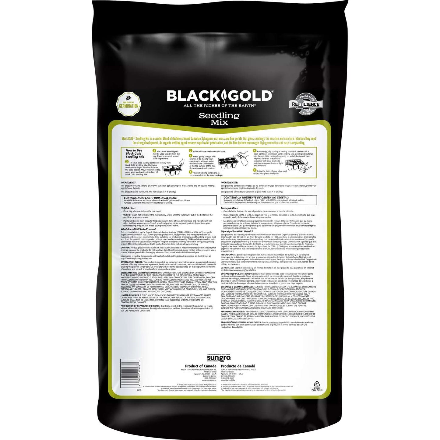  Black Gold Organic All Purpose Seed Starting Mix 16 Qt