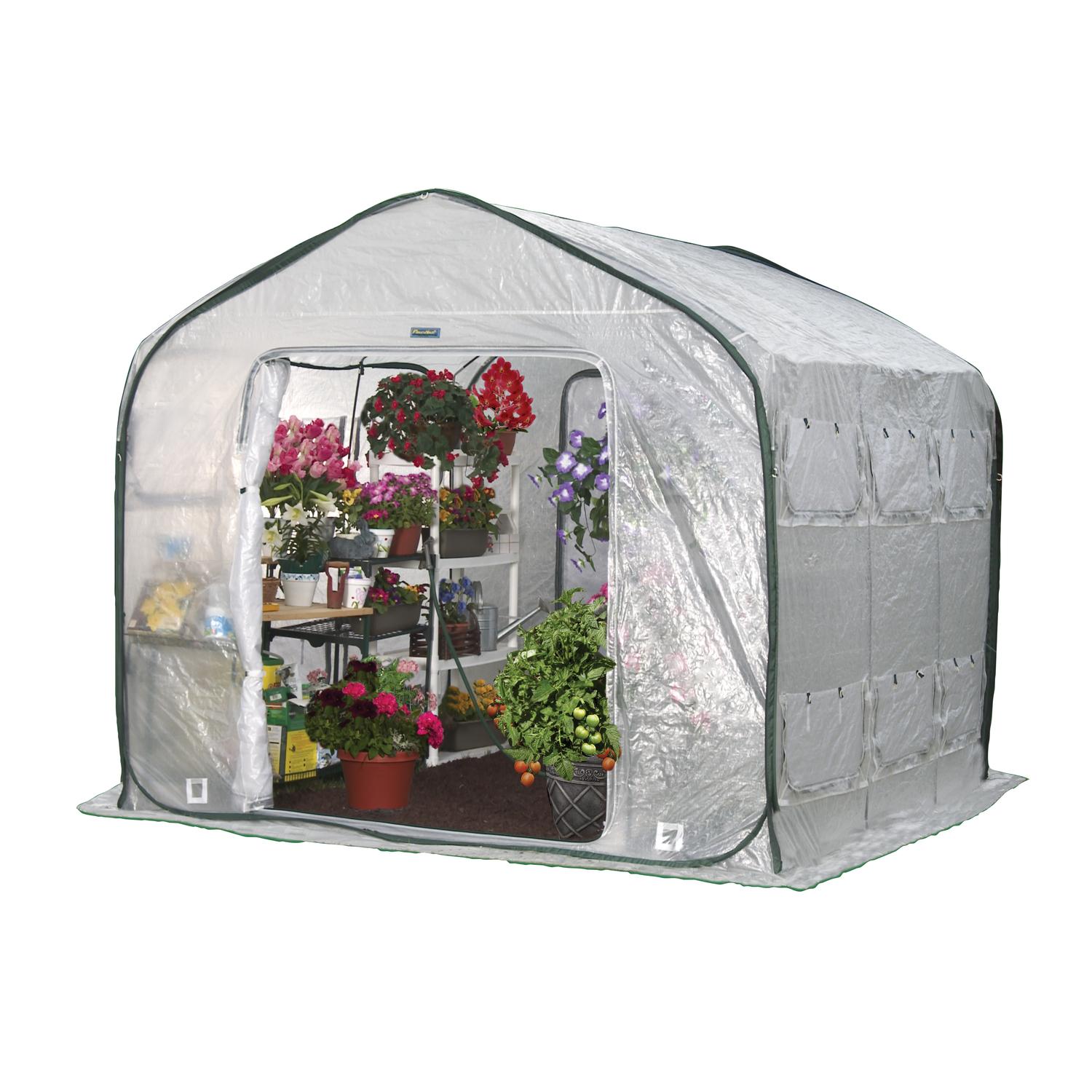  FlowerHouse FarmHouse Gray 108 In. W X 108 In. D X 96 In. H Pop-Up Greenhouse