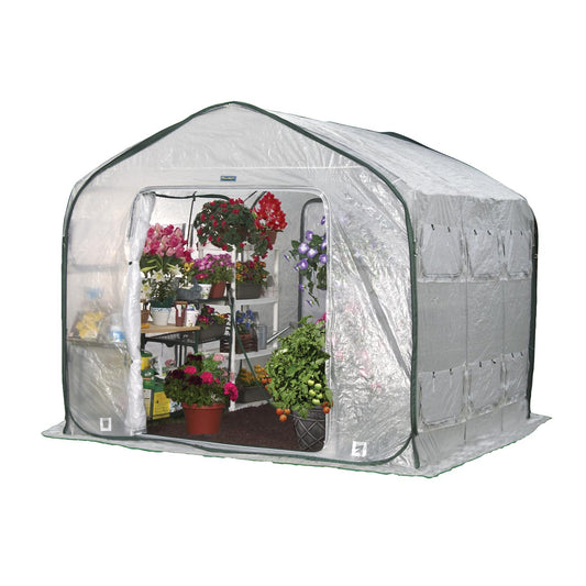  FlowerHouse FarmHouse Gray 108 In. W X 108 In. D X 96 In. H Pop-Up Greenhouse