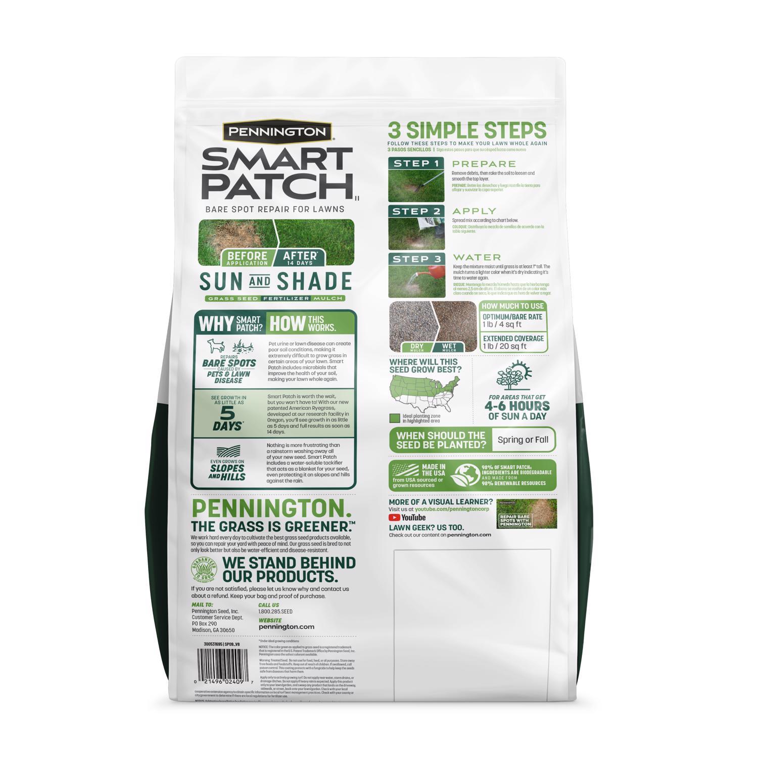  Pennington Smart Patch Mixed Sun Or Shade Seed/Fertilizer/Mulch Repair Kit 10 Lb