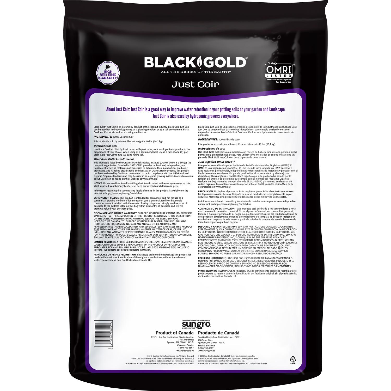  Black Gold Organic All Purpose Coco Coir 2 Cu Ft