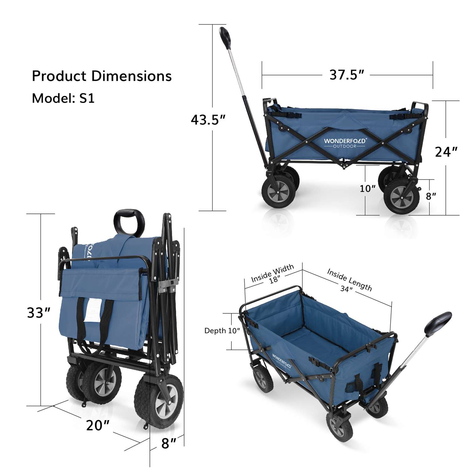  WonderFold Outdoor S-Series Polyester Fabric Folding Utility Wagon 150 Lb. Cap.
