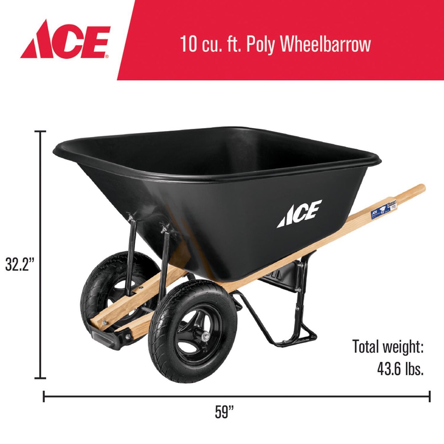  Ace Poly Wheelbarrow 10 Cu Ft