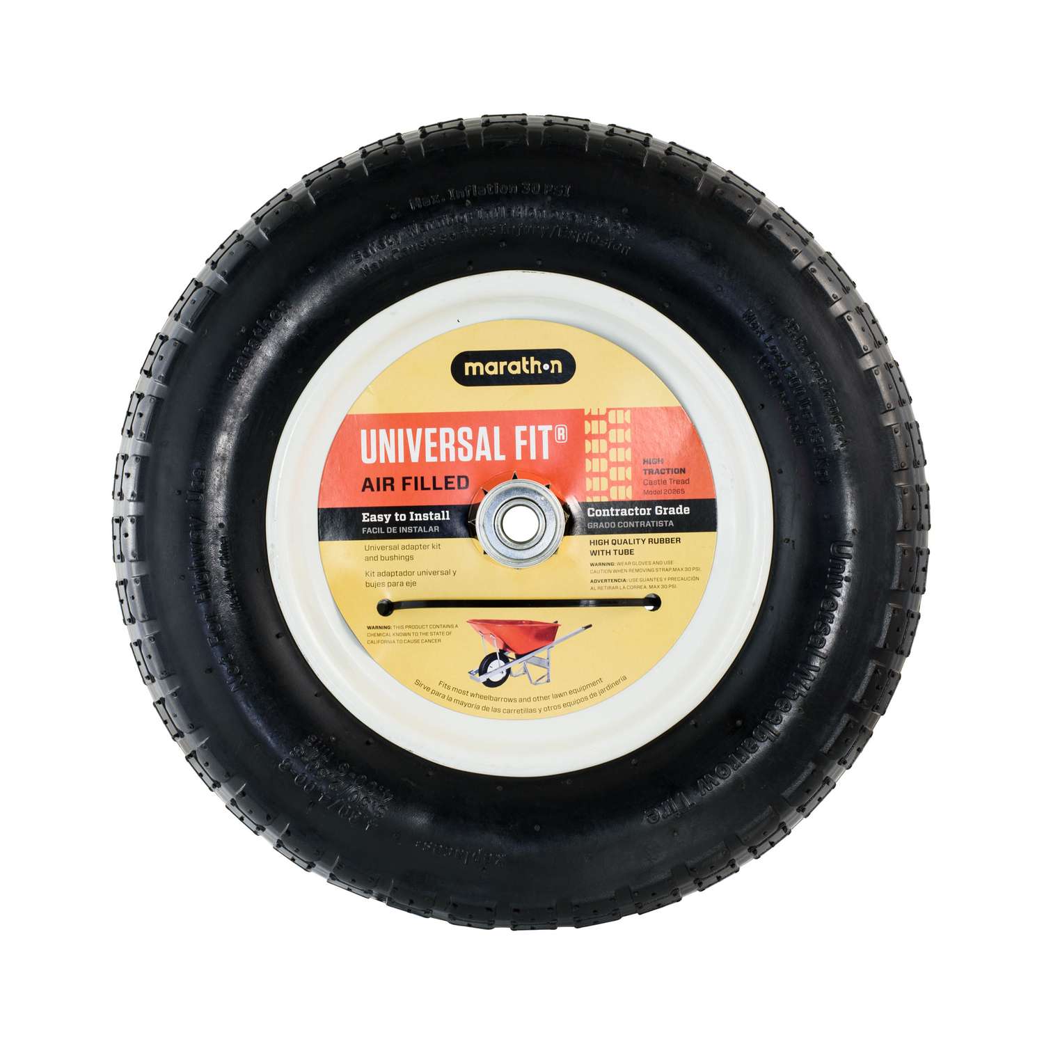  Marathon Universal Fit 8 In. D X 14.5 In. D 300 Lb. Cap. Centered Wheelbarrow Tire Rubber 1 Pk
