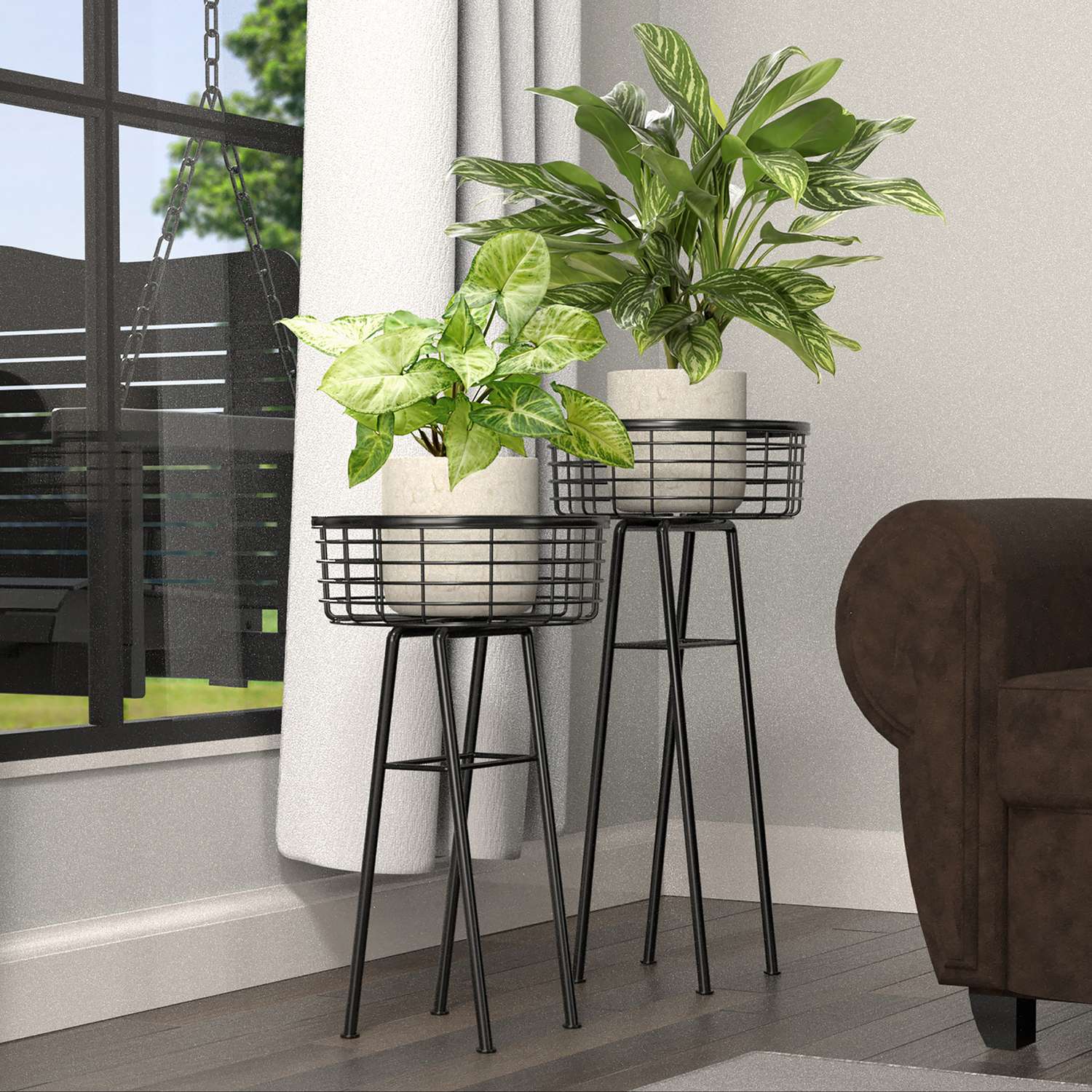  Panacea 24 In. H Black Steel Wire Basket Plant Stand