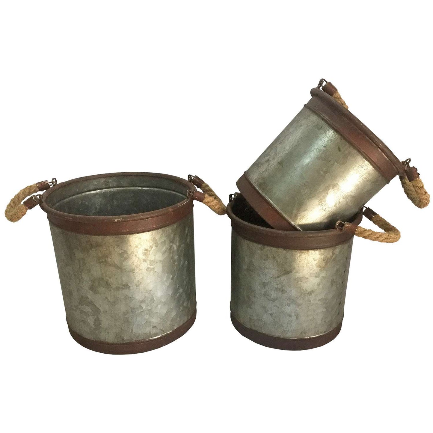  Avera Products 8.5 In. H X 8 In. D Galvanized Metal Rope Handle Bucket Planter Gray