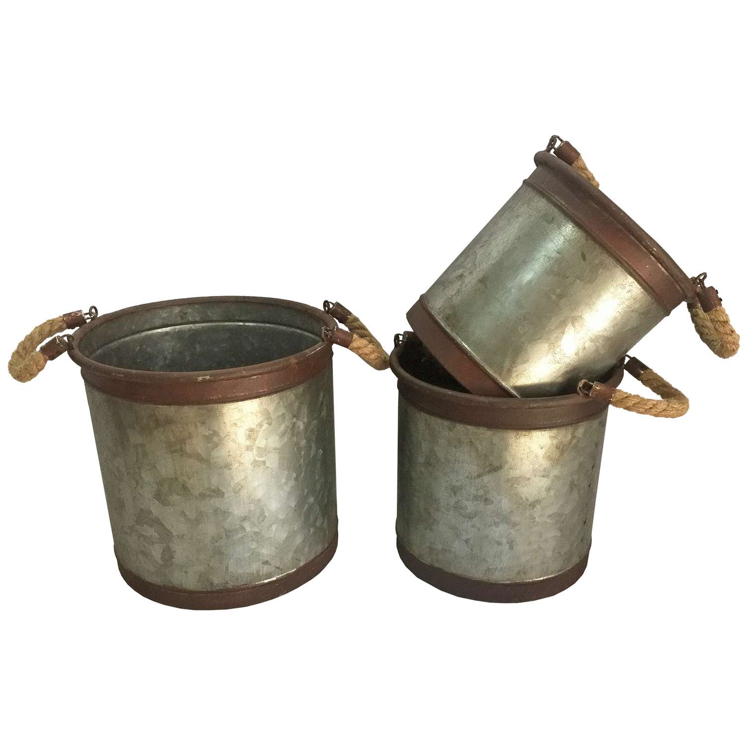  Avera Products 8.5 In. H X 8 In. D Galvanized Metal Rope Handle Bucket Planter Gray