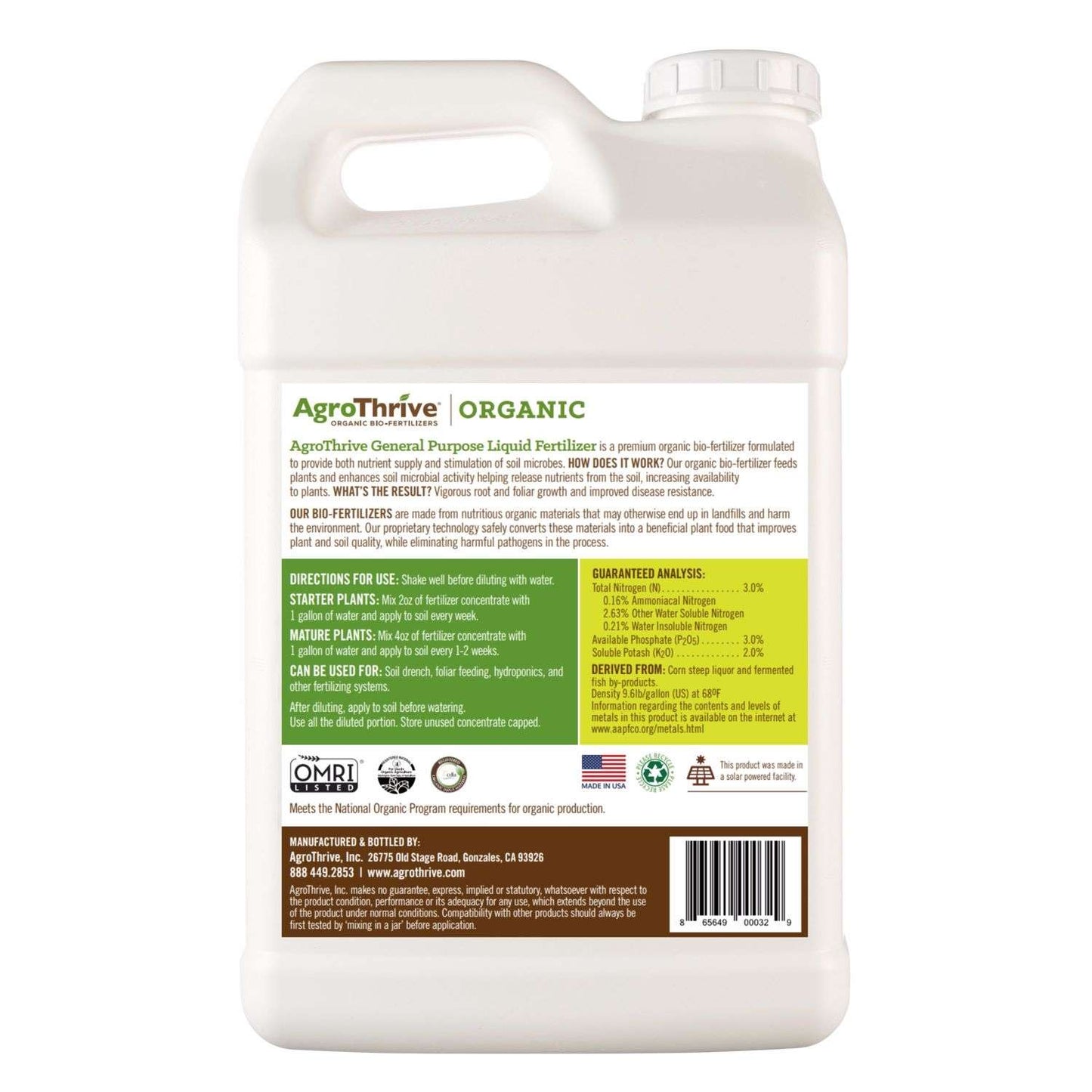  AgroThrive Organic Everything That Grows 3-3-2 General Purpose Fertilizer 2.5 Gal
