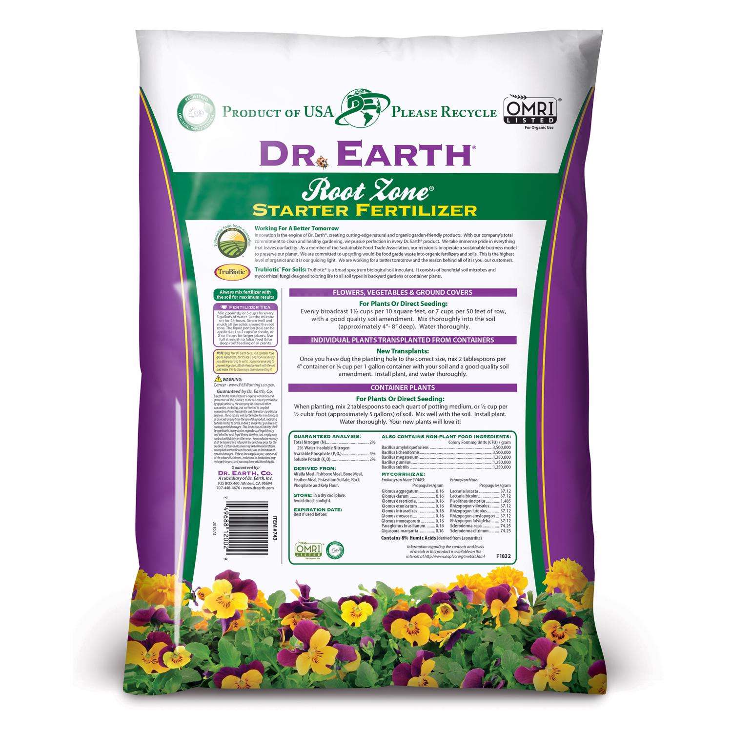  Dr. Earth Root Zone Organic All Purpose 2-4-2 Plant Fertilizer 12 Lb