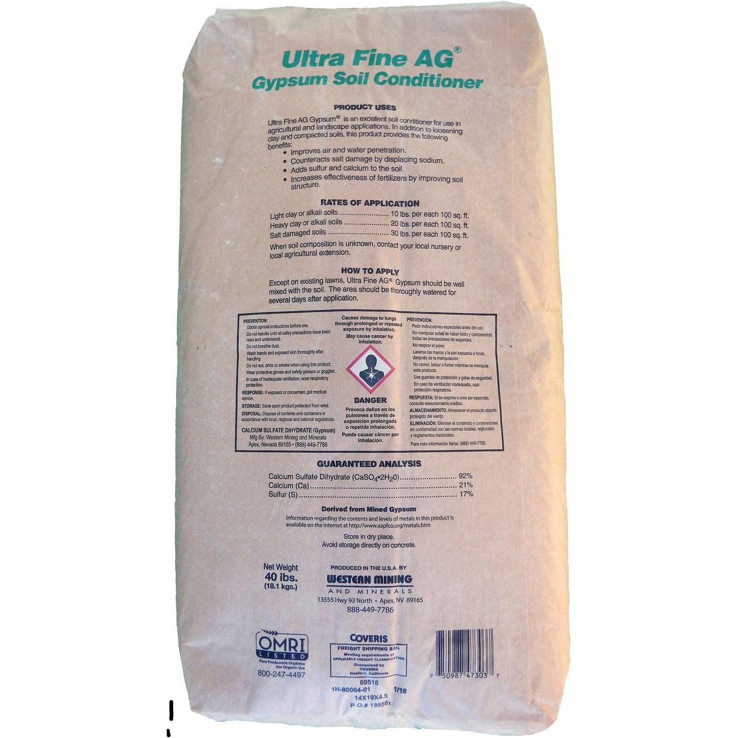  Western Mining And Minerals Organic Lawn And Garden Gypsum 40 Lb