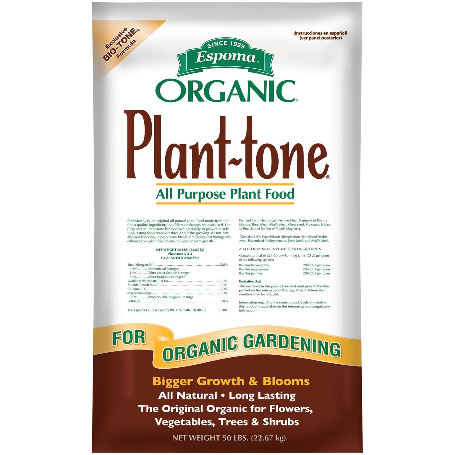  Espoma Plant-tone Organic Granules Plant Food 50 Lb