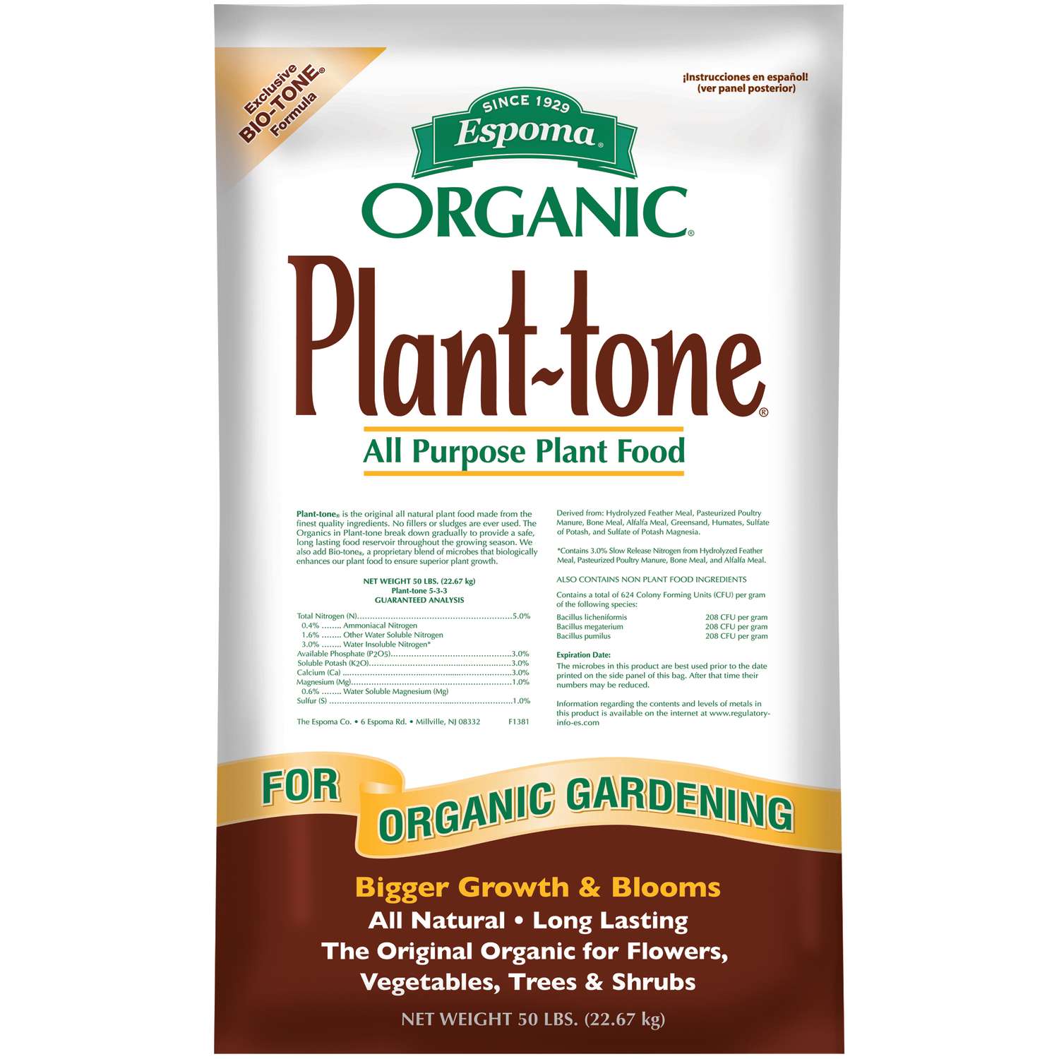  Espoma Plant-tone Organic Granules Plant Food 50 Lb