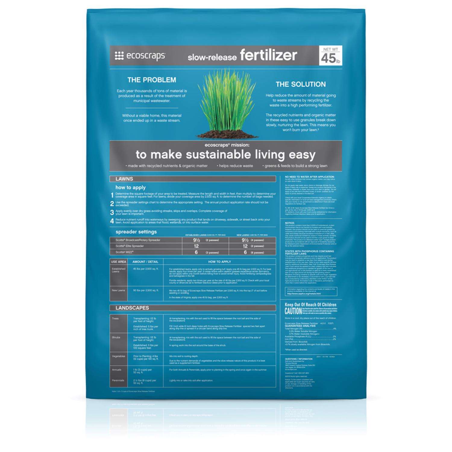  EcoScraps Slow-Release Nitrogen Lawn Fertilizer For All Grasses 2500 Sq Ft