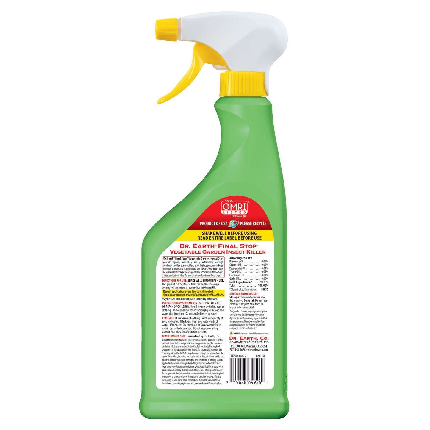  Dr. Earth Final Stop Vegetable Garden Organic Insect Killer Liquid 24 Oz