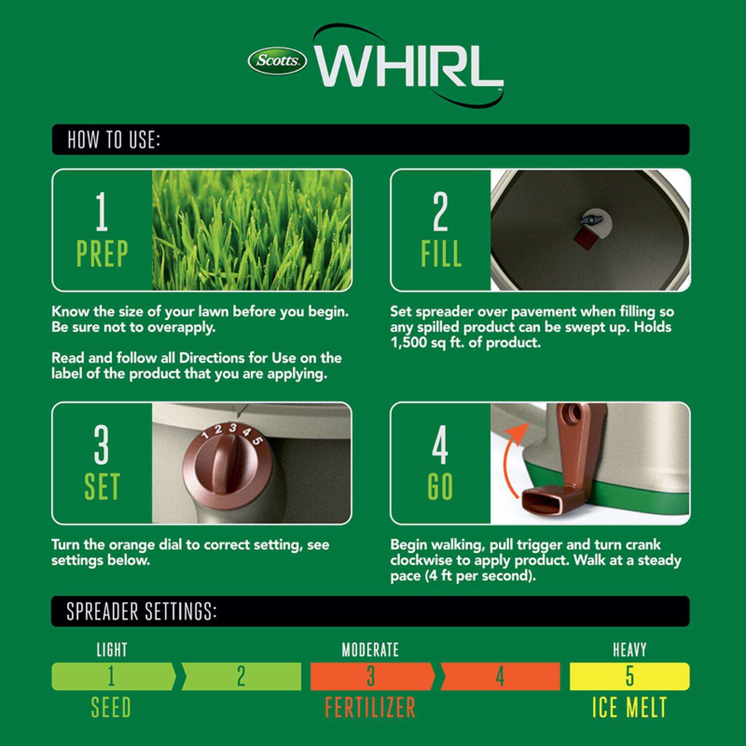  Scotts Whirl Handheld Spreader For Fertilizer/Ice Melt/Seed