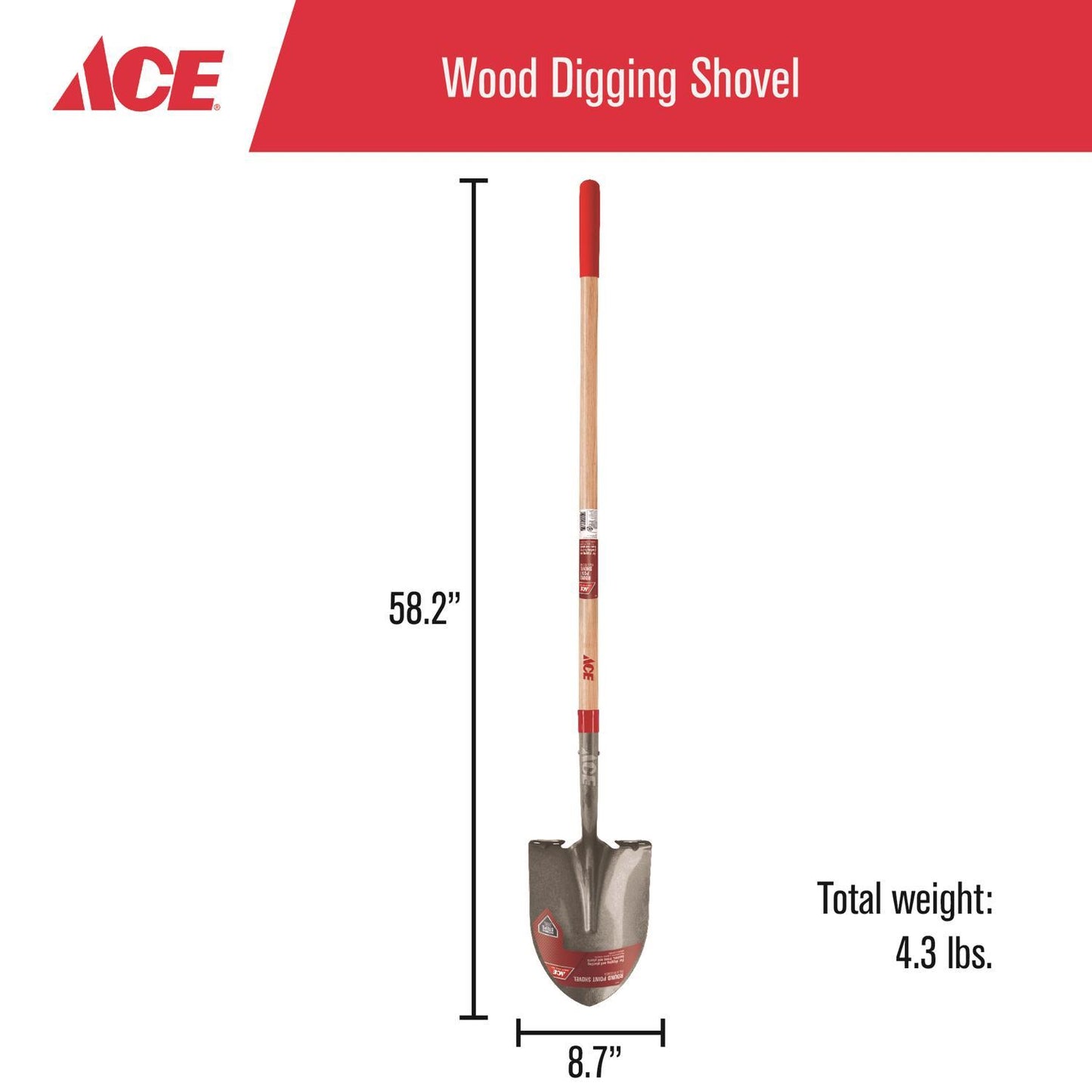  Ace 58 In. Steel Round Digging Shovel Wood Handle
