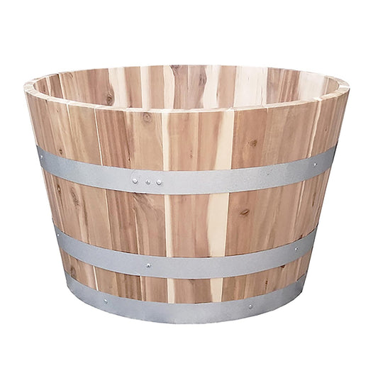  Real Wood Products 16.5 In. H X 26 In. W X 26 In. D Wood Half Wine Barrel Planter Natural