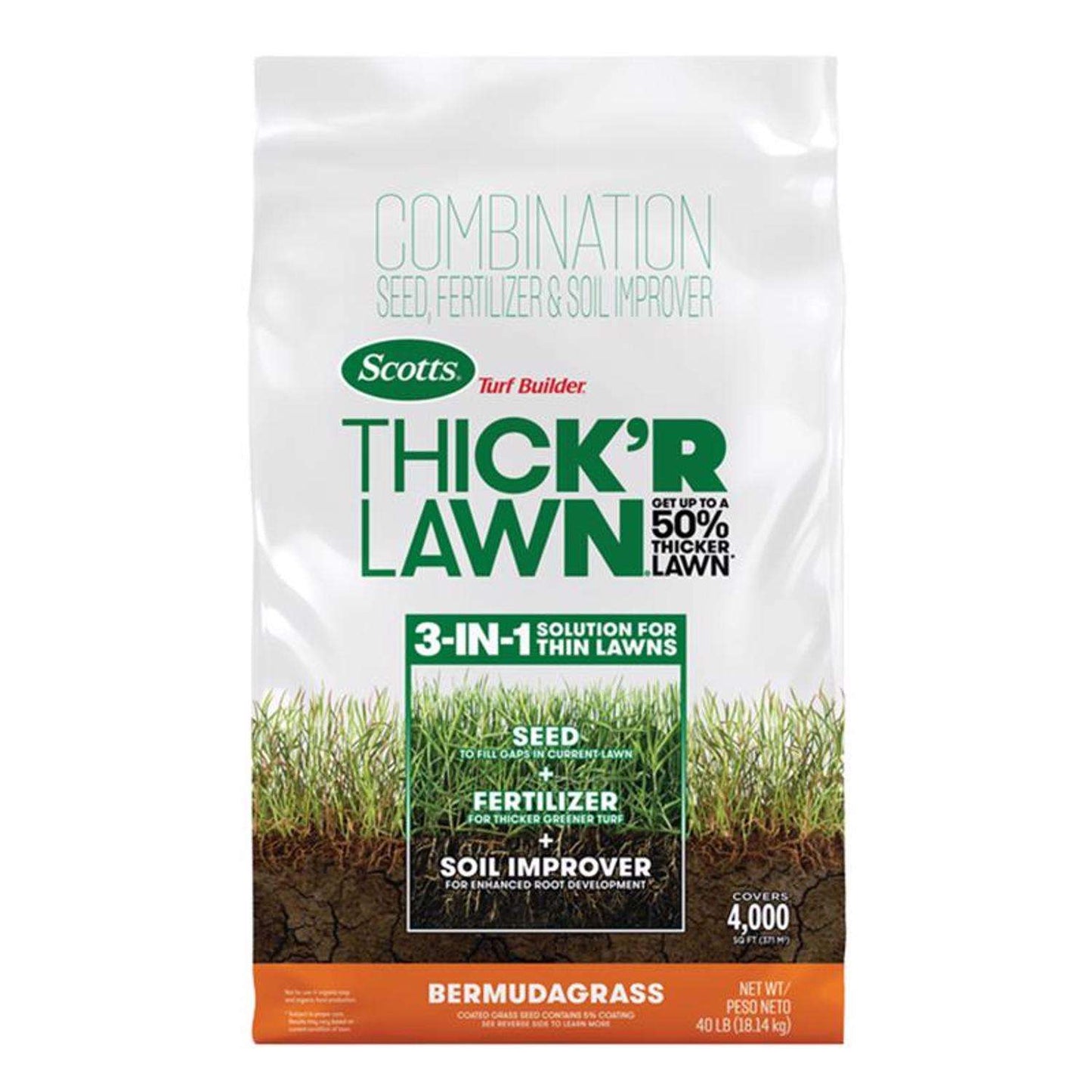  Scotts Turf Builder ThickR Bermuda Grass Sun Or Shade Grass Seed And Fertilizer 40 Lb