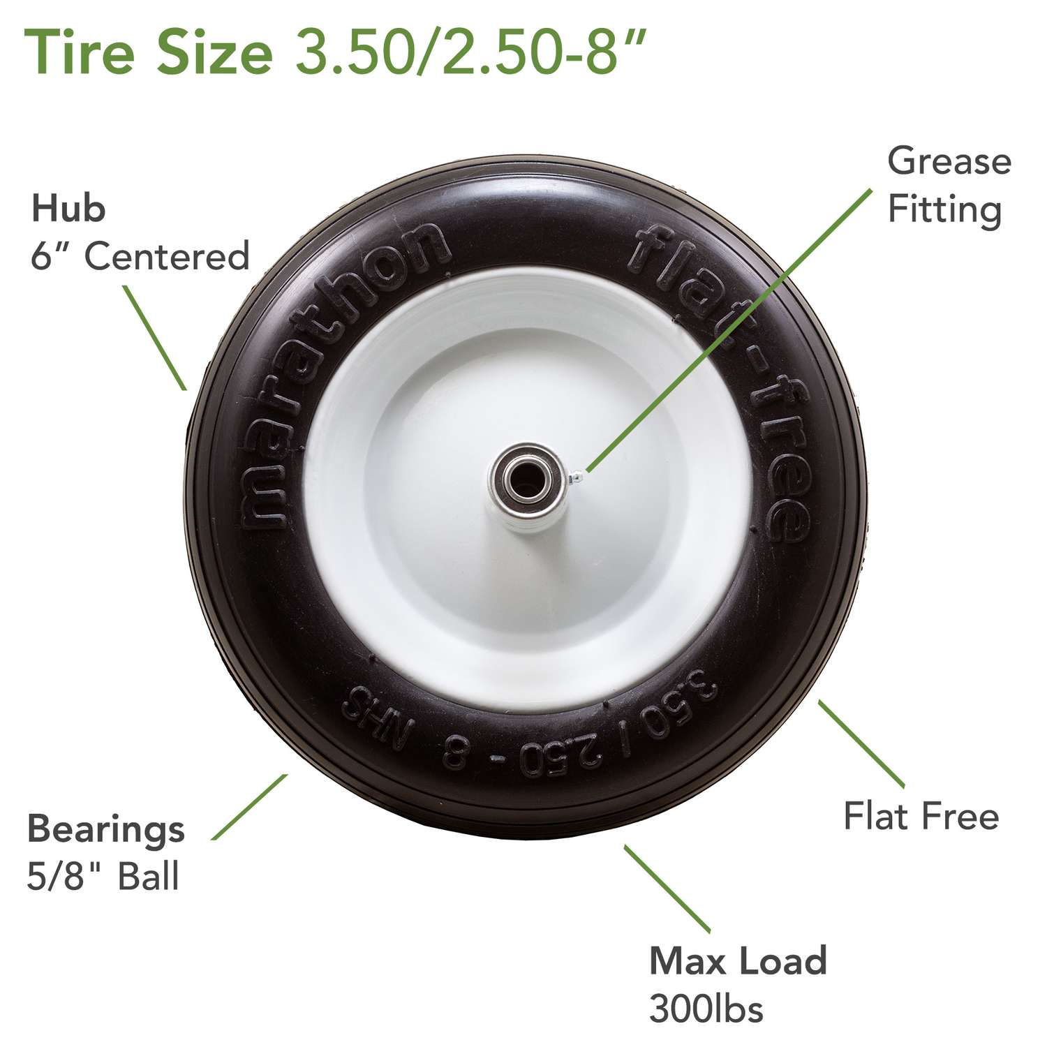  Marathon 8 In. D X 13.3 In. D 300 Lb. Cap. Centered Wheelbarrow Tire Polyurethane 1 Pk