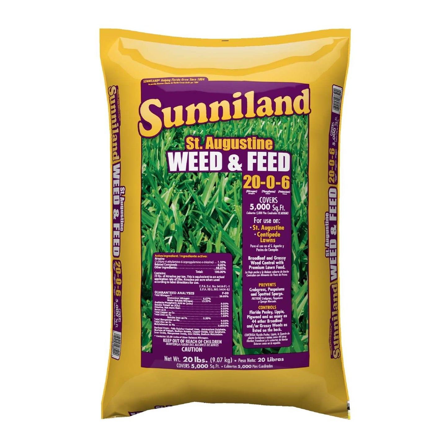  Sunniland St.Augustine Weed & Feed Lawn Fertilizer For St. Augustine Grass 5000 Sq Ft