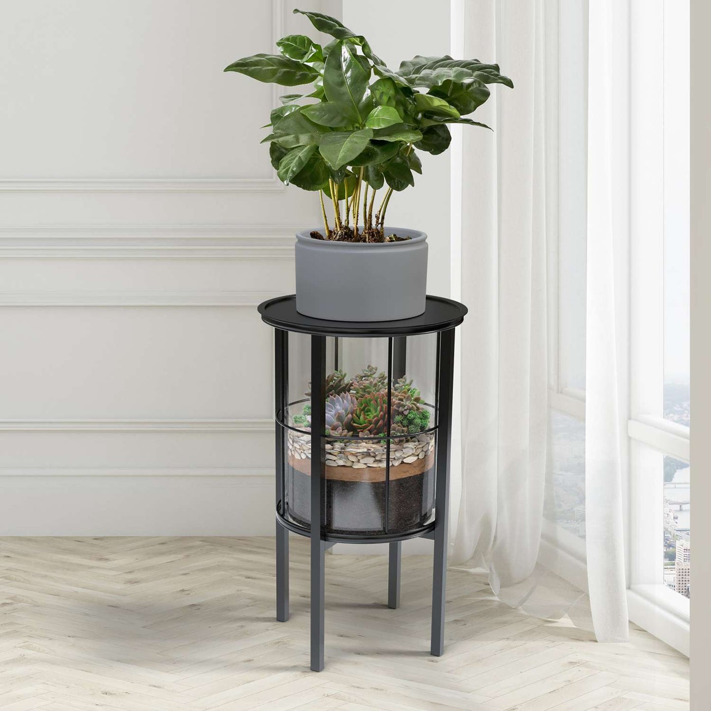  Panacea 20 H Black Glass/Metal Plant Stand