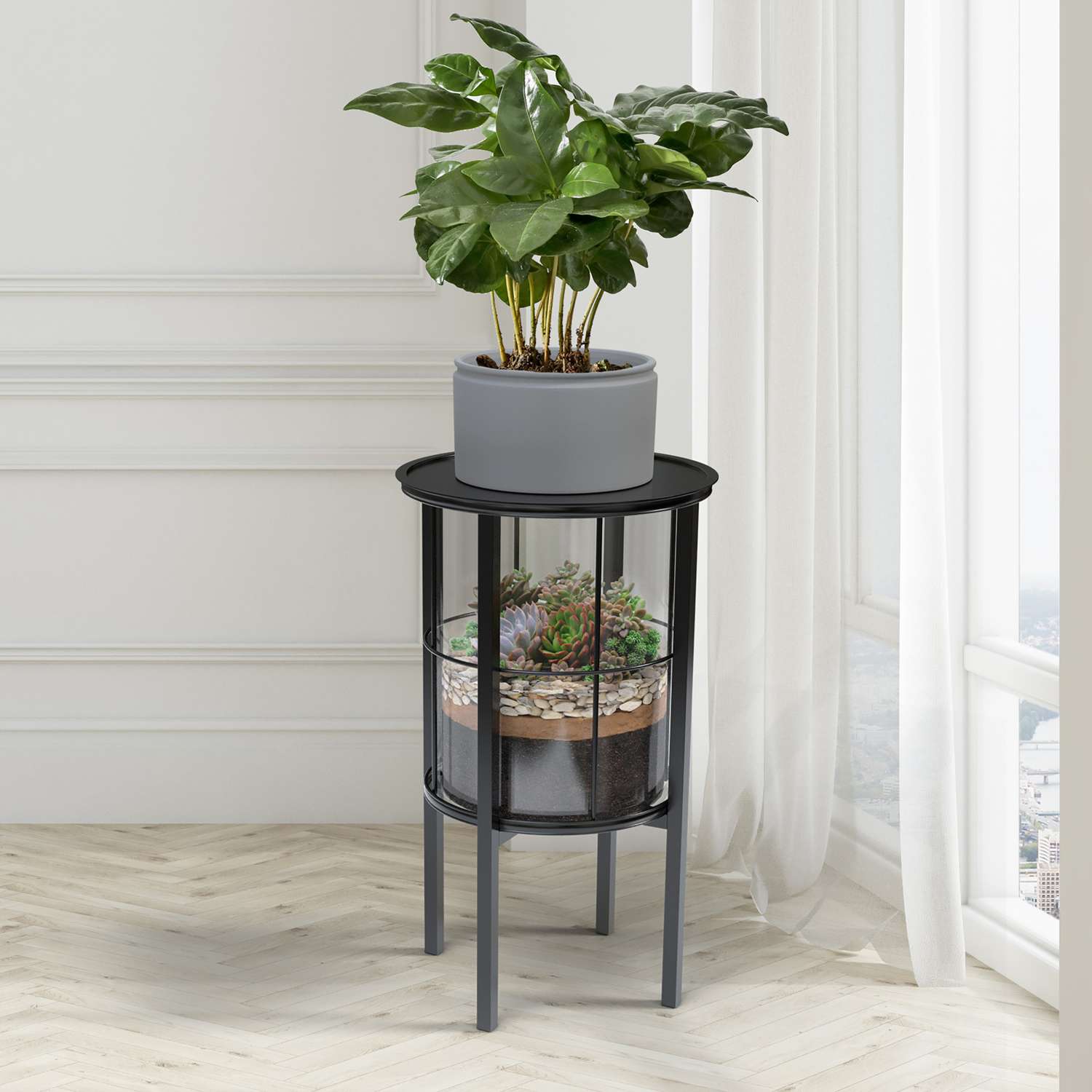  Panacea 20 H Black Glass/Metal Plant Stand