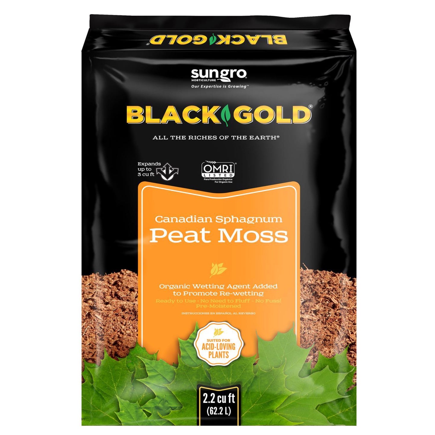  Black Gold Organic Canadian Sphagnum Peat Moss 2.2 Cu Ft
