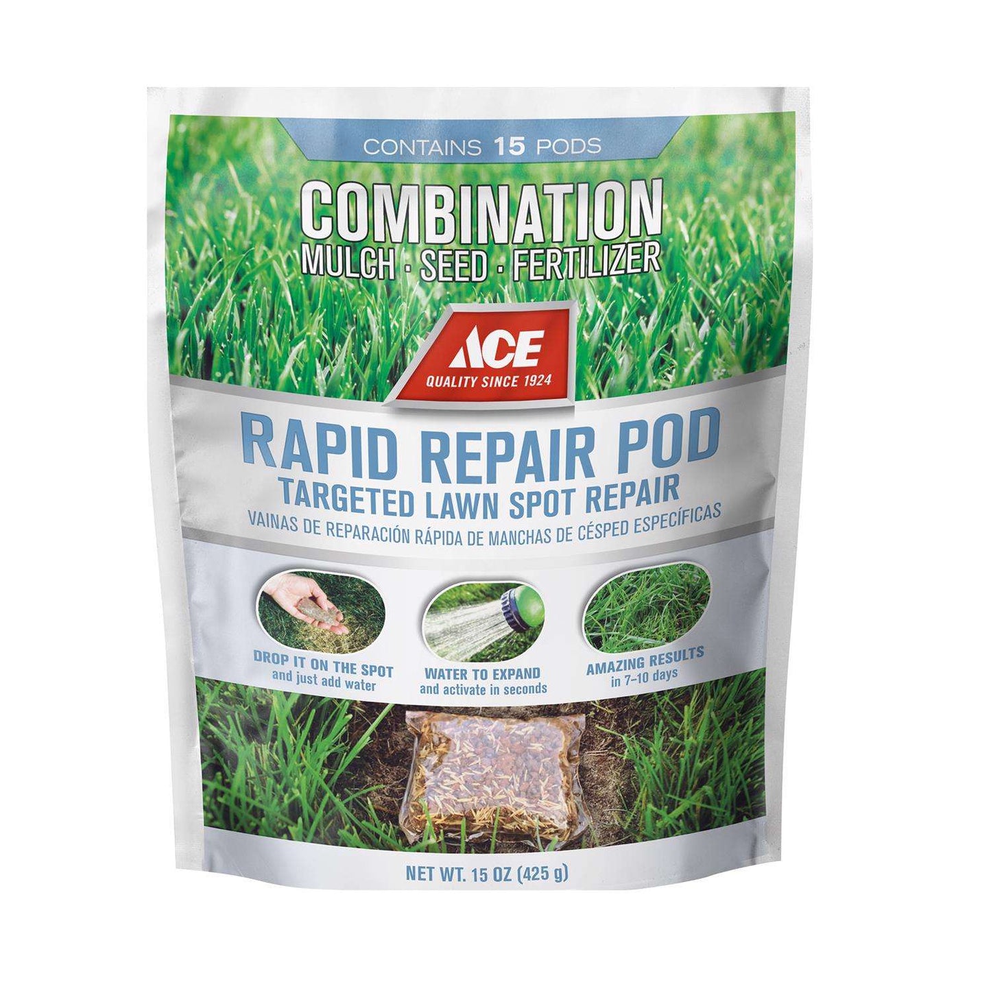  Ace Rapid Repair Pod All Grasses Full Sun Fertilizer/Mulch/Seed 15 Pk