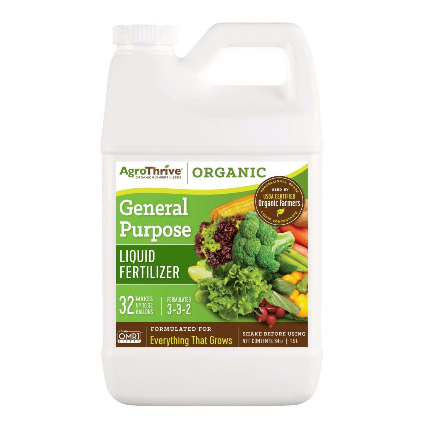  AgroThrive Organic Everything That Grows 3-3-2 General Purpose Fertilizer 64 Oz