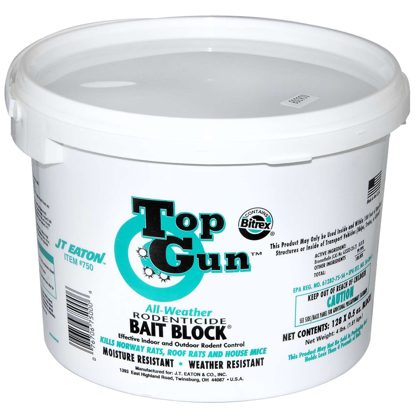  JT Eaton Top Gun Toxic Bitrex Bait Blocks For Mice And Rats 4 Lb 128 Pk