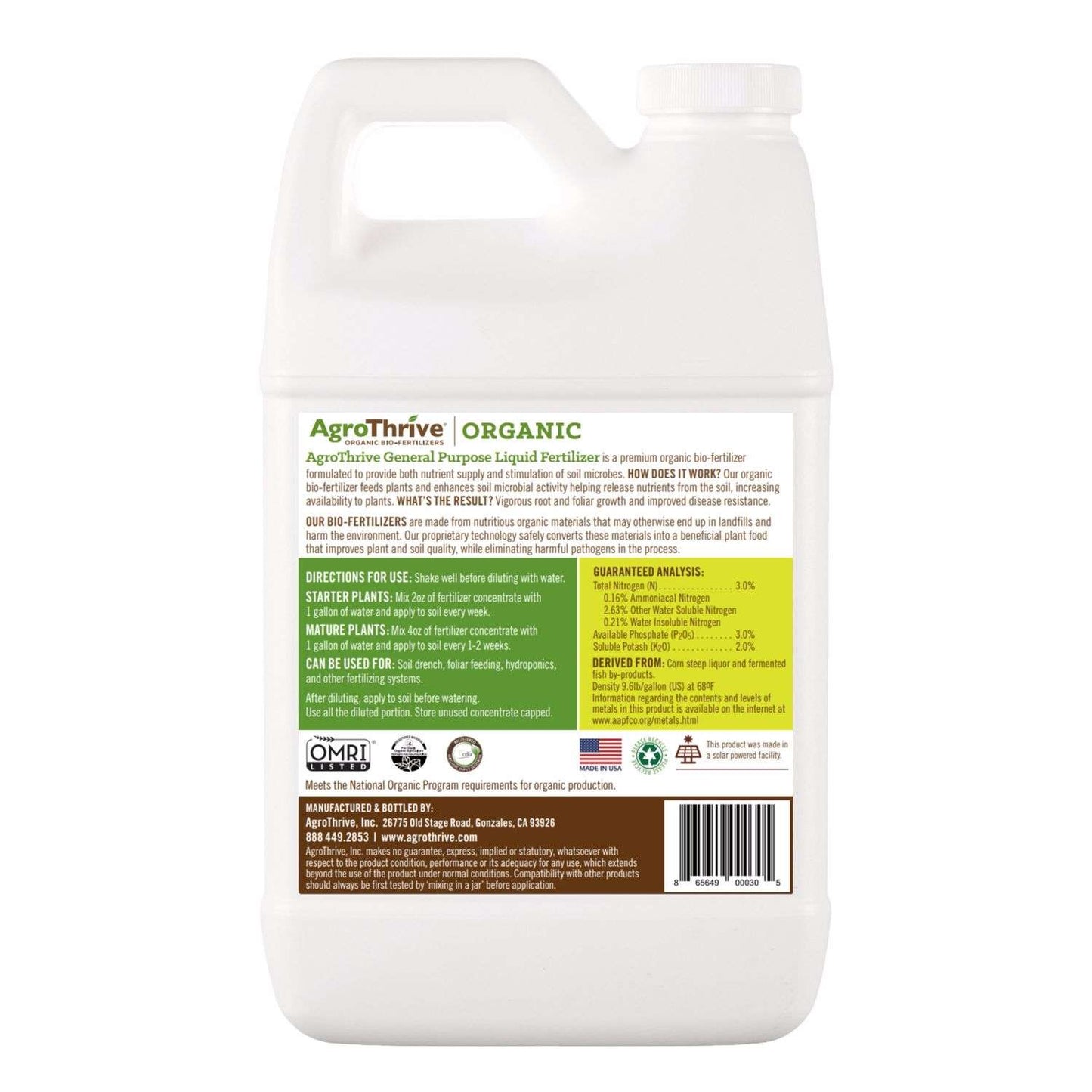  AgroThrive Organic Everything That Grows 3-3-2 General Purpose Fertilizer 64 Oz