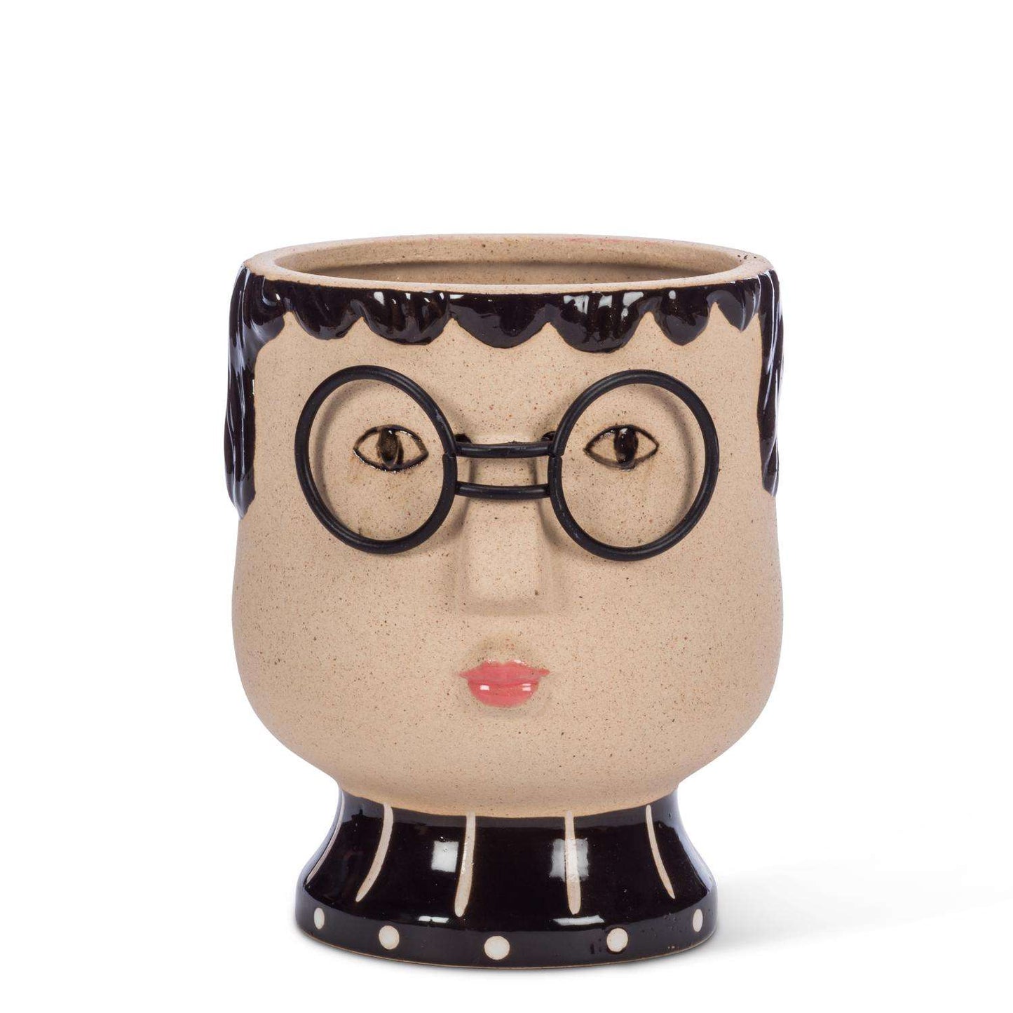  Abbott 5.5 In. H Stoneware Face With Glass Planter Beige/Black