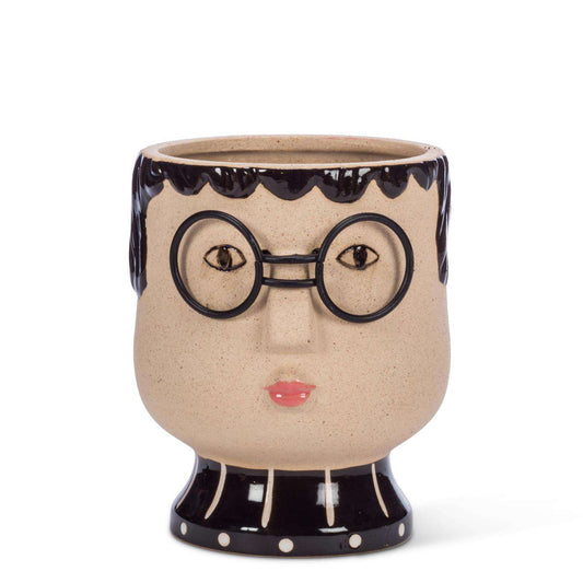  Abbott 5.5 In. H Stoneware Face With Glass Planter Beige/Black