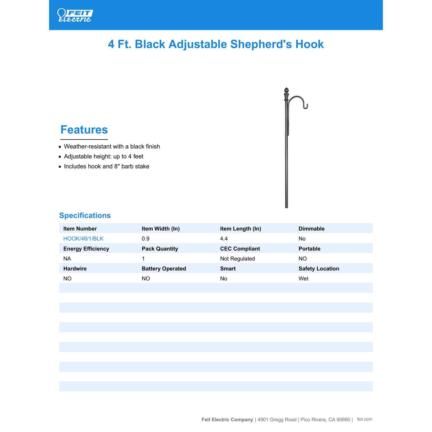  Feit SOLAR FIXTURES Black Metal 48 In. H Shepherd's Hook 1 Pk
