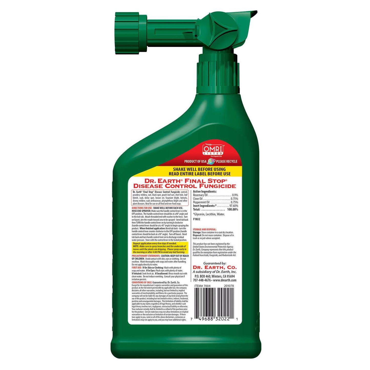  Dr. Earth Final Stop Organic Concentrated Liquid Disease And Fungicide Control 32 Oz