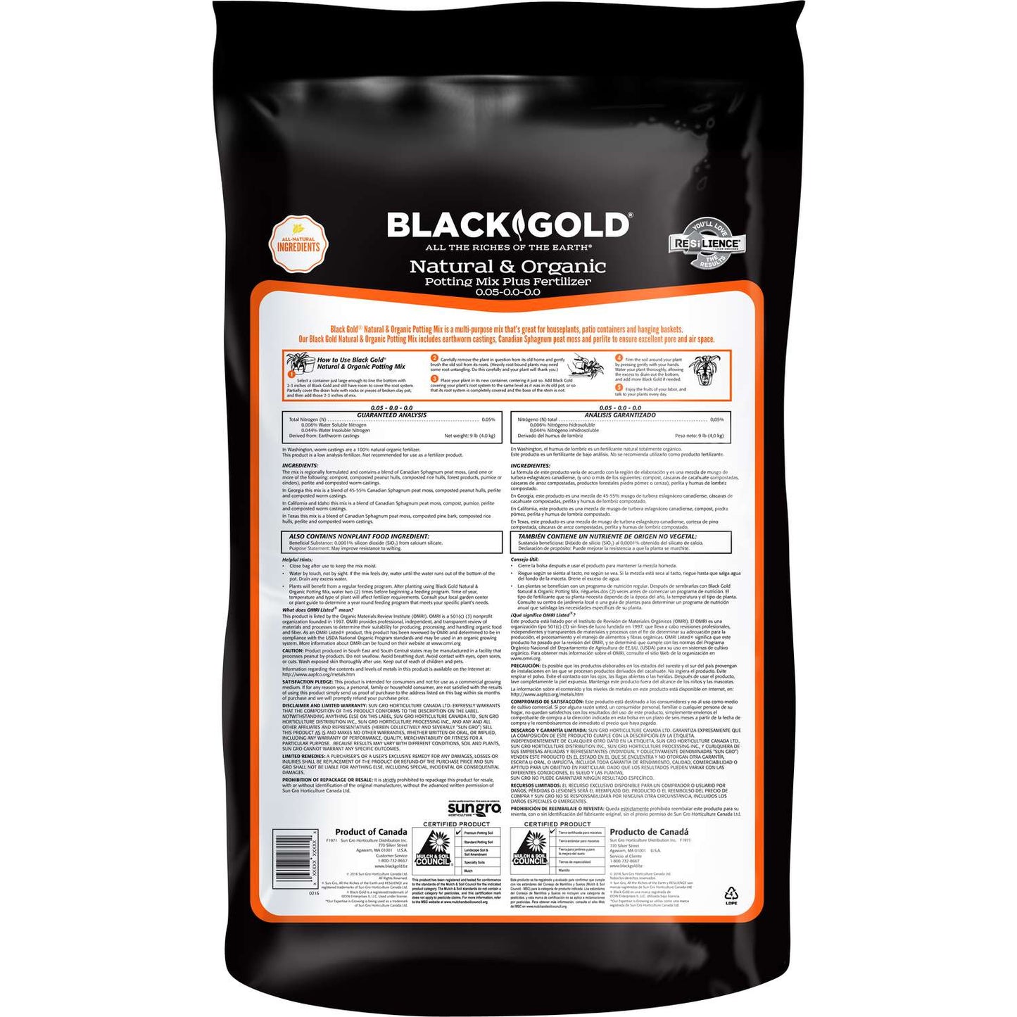  Black Gold Organic All Purpose Potting Mix 16 Qt