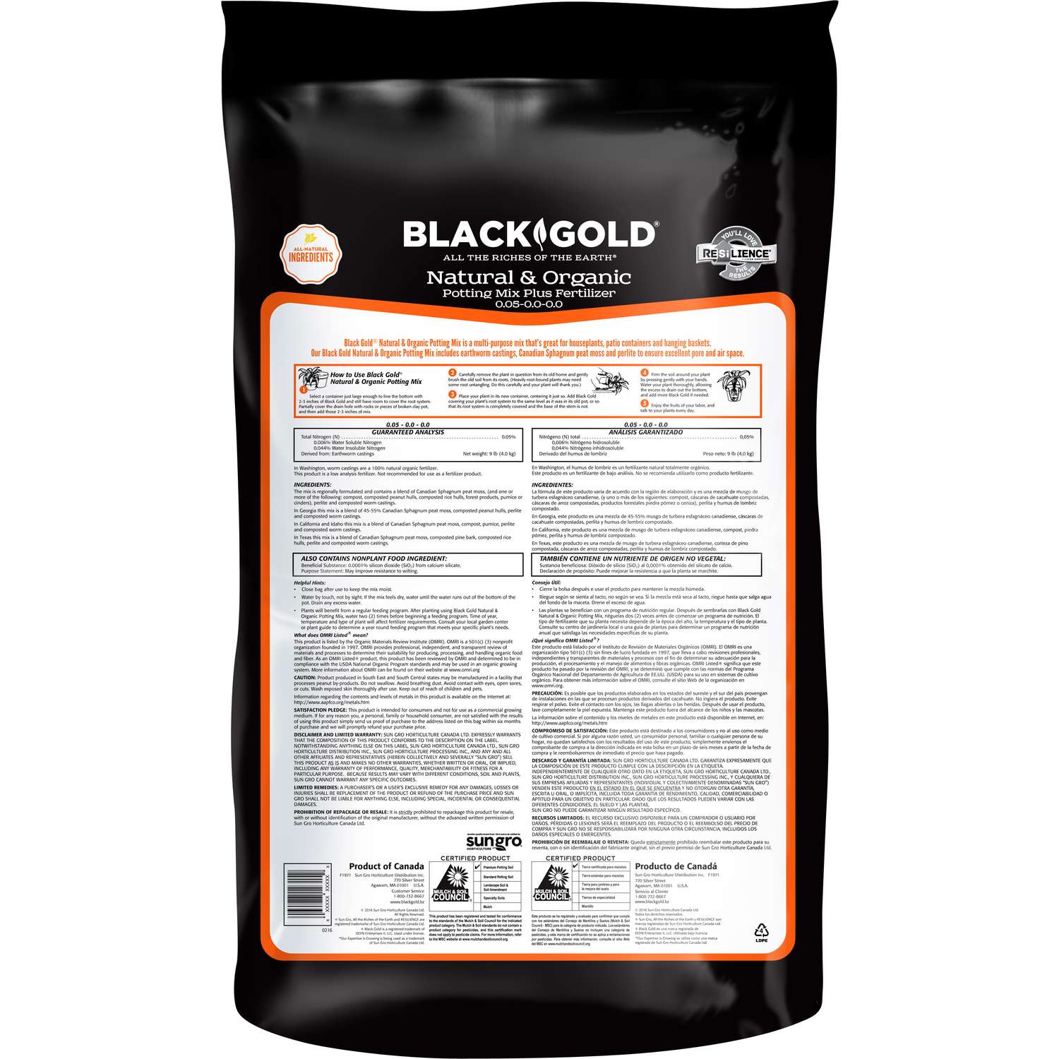 Black Gold Organic All Purpose Potting Mix 16 Qt