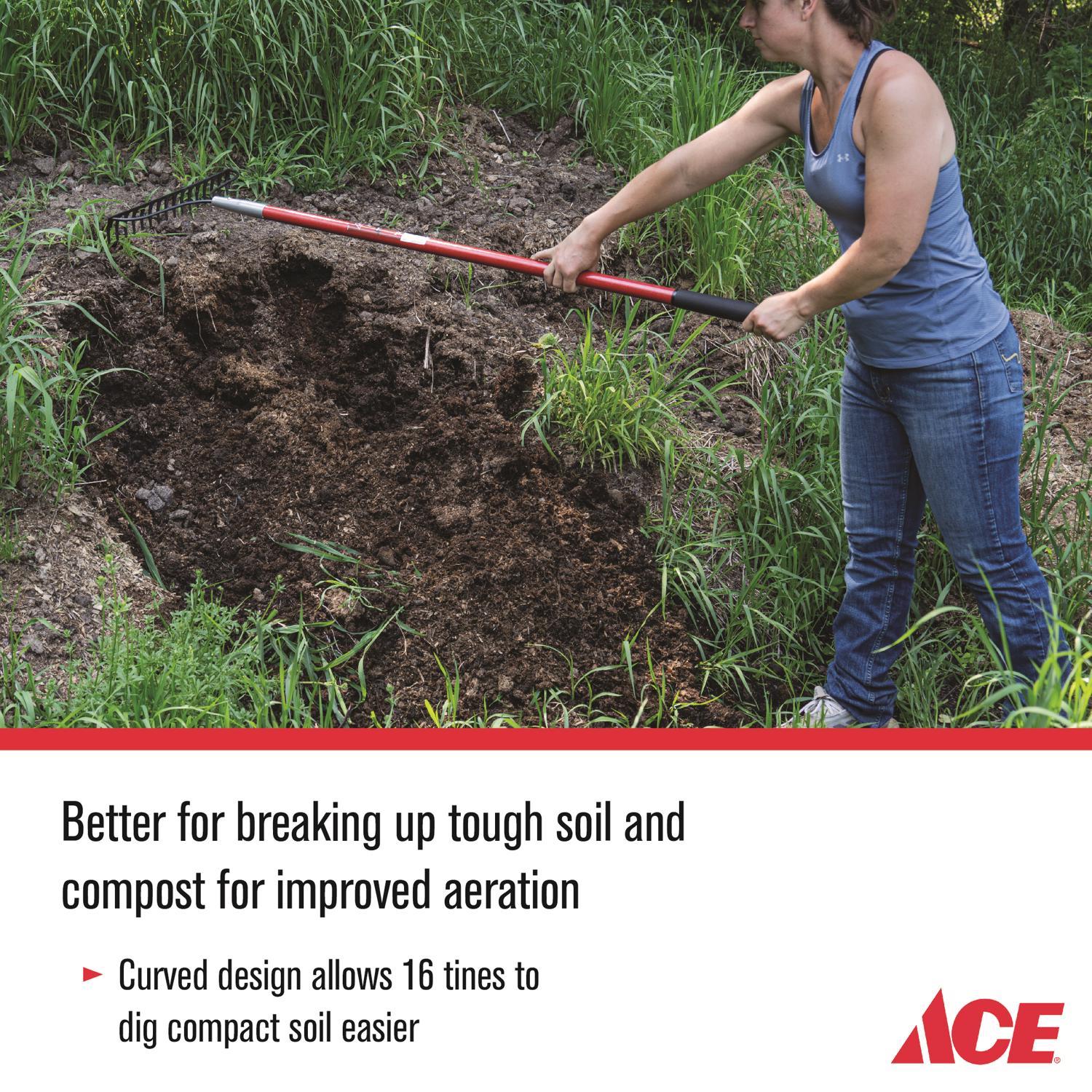  Ace 57 In. 16 Tine Steel Bow Rake Fiberglass Handle