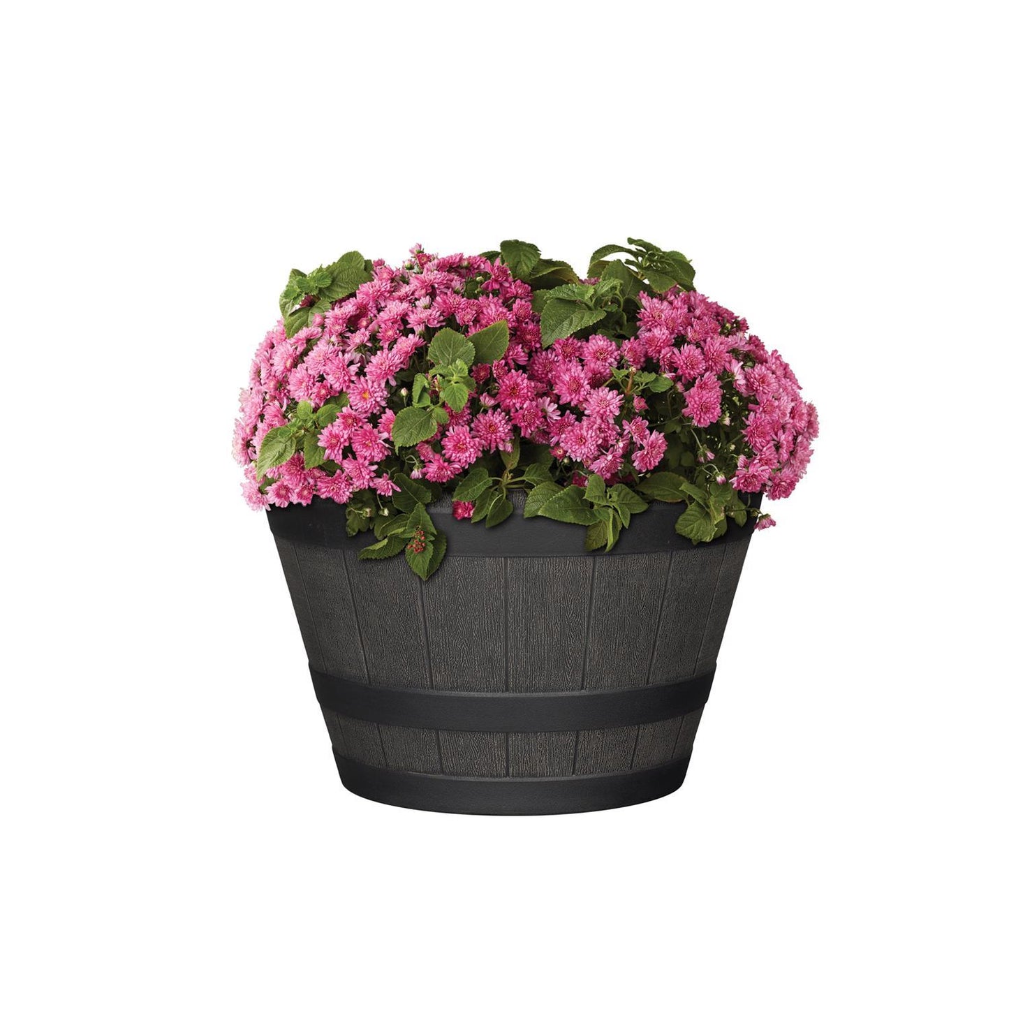  L&G 9 In. H X 14 In. W X 14 In. D X 14 In. D Polyresin Whiskey Barrel Planter Brown