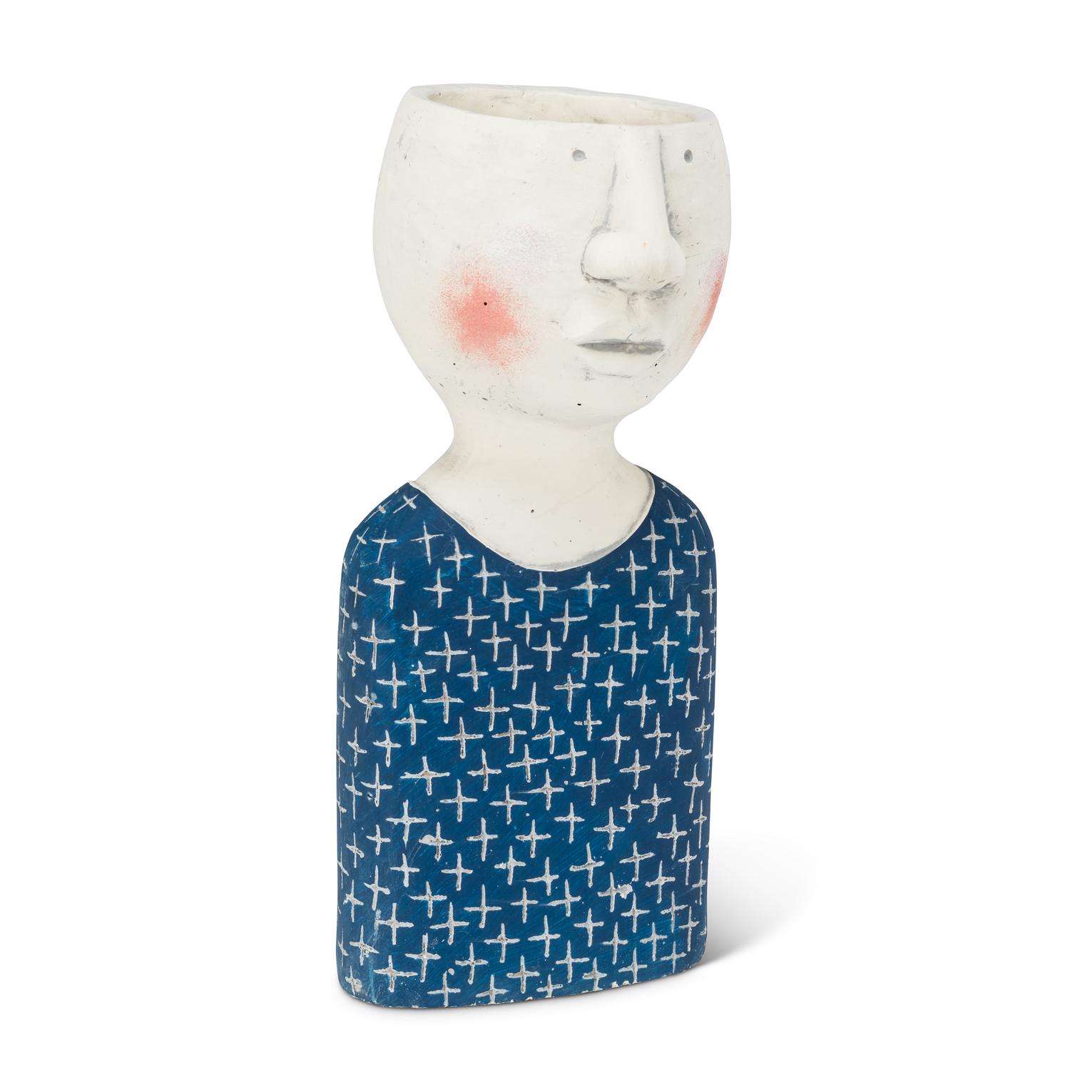  Abbott 13 In. H Cement Male Head Planter Blue/White