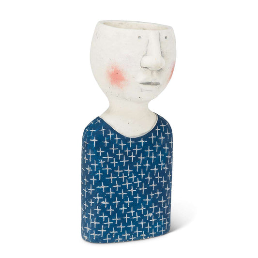  Abbott 13 In. H Cement Male Head Planter Blue/White
